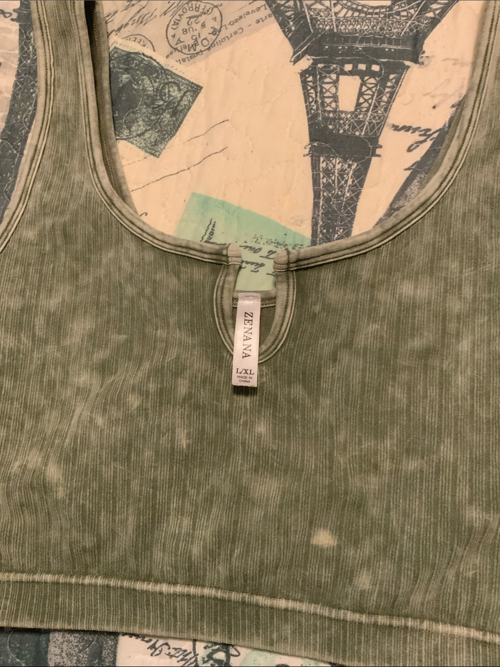 Zenana Outfitters Olive Green Ribbed Keyhole Crop Tank - Picture 2 of 2